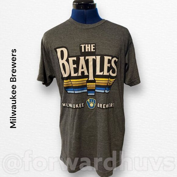 Milwaukee Brewers & The Beatles Unisex T-shirt  Size Medium - Picture 1 of 11